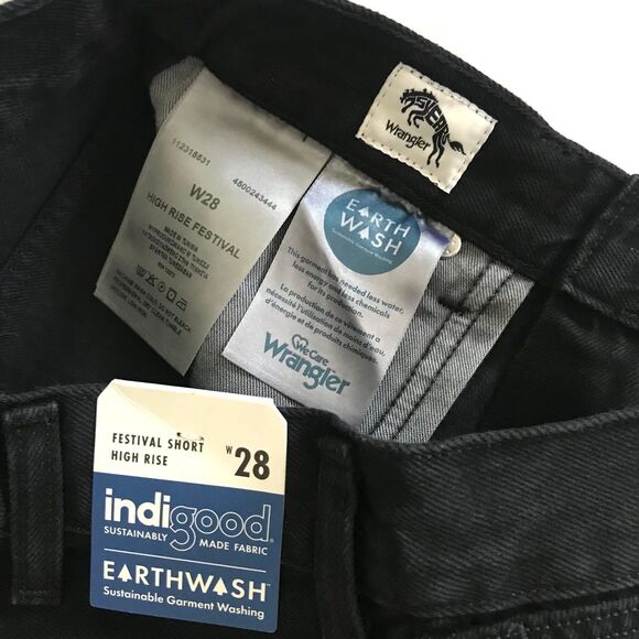 Wrangler Black High Rise Festival Cut Off Fray Denim Jean Shorts Sz 28 NWT - Picture 3 of 12